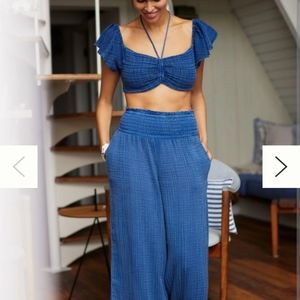 NWT AnthropologieThe Jerry Cinched Top Cotton Gauze Festival Top M & L Blue